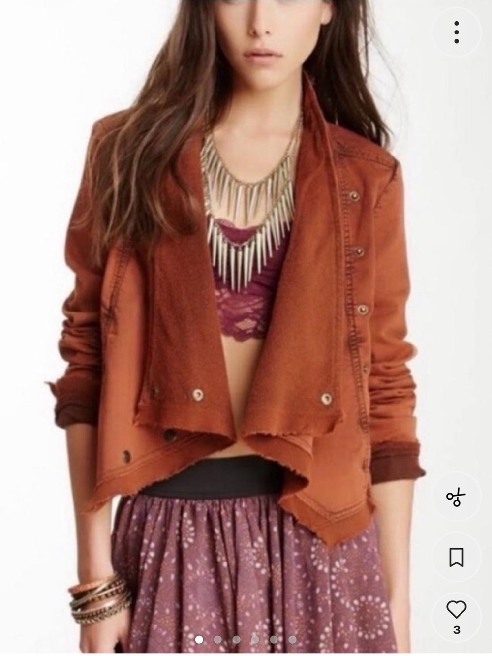 Free People Rust Orange Distressed Moto Jean Jacket